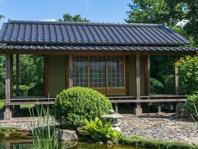 Japanese tea garden and house